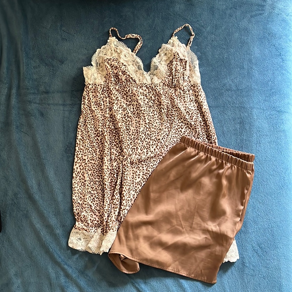 VS Lace Trim Modal Slip with Matching Satin Shorts
